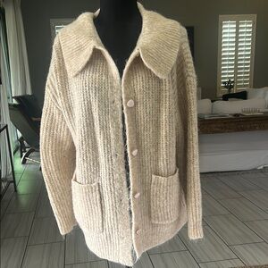 Cream Chunky Knit Cardigan with Zipper